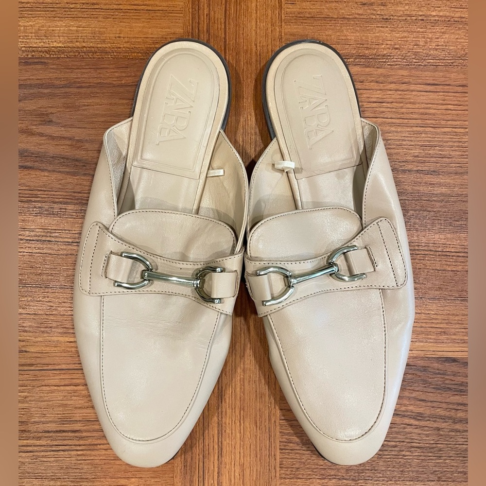 Zara Tan Mules with Silver Buckle